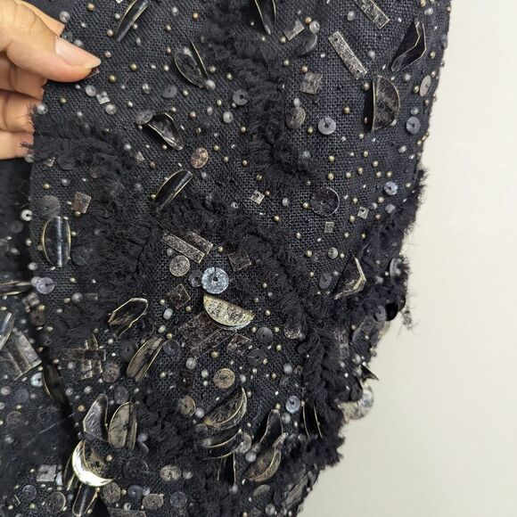 Theyskens' Theory "Jiguo" Embellished Linen Vest – Statement Black Beaded Vest – - Picture 10 of 11